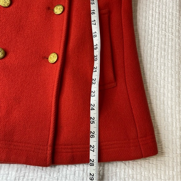 J Crew Stadium Cloth Nello Gori Coat 12 Orange Wool Double Breasted Gold Buttons - Picture 9 of 12